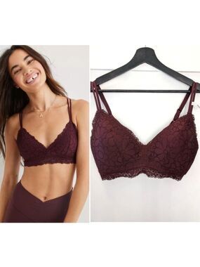 NWT aerie | Real Happy Wireless Lightly Lined Candy Lace Bra in Royal Berry